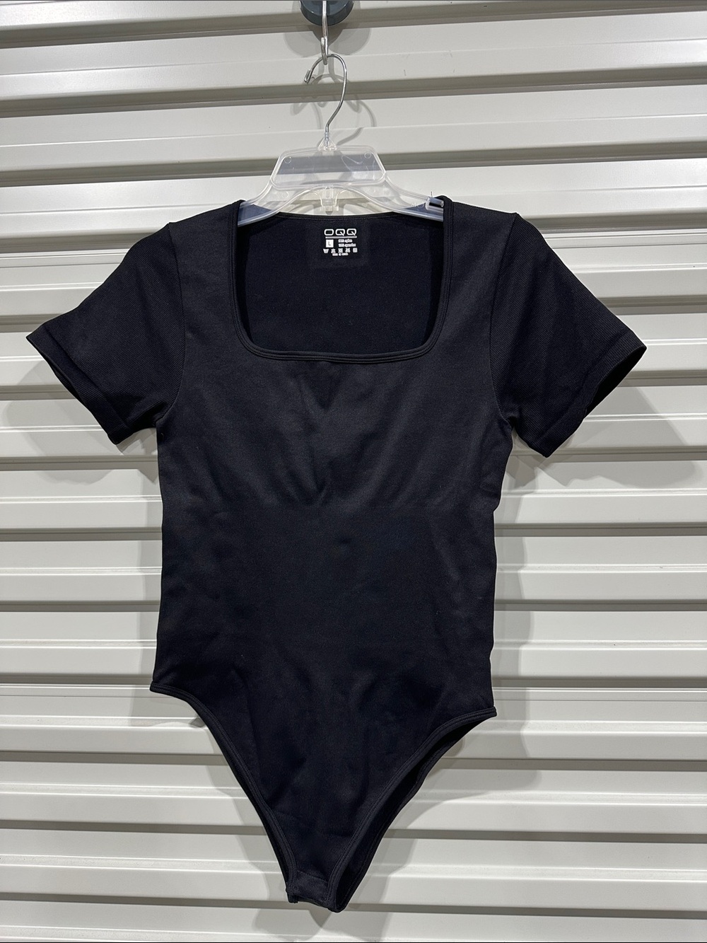 Black Square Neck Short Sleeve Bodysuit